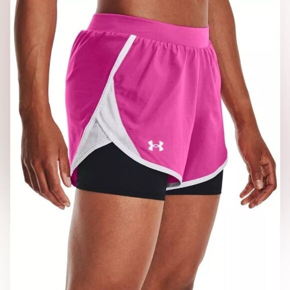 Under Armour women Short UA Fly By 2.0 Short pink and white large NWT in packag - Picture 1 of 5